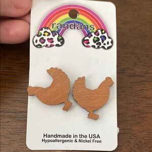 Wooden Chicken Earrings